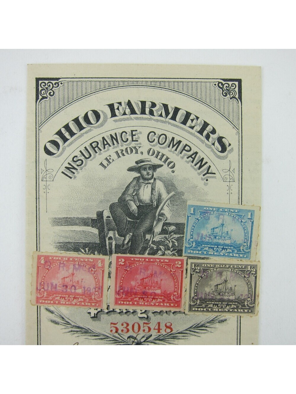 1902 Ohio Farmers Insurance Policy Le Roy Scott R162, R163, R164, R166 Tax Stamp - Picture 2 of 13